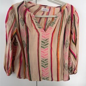 Velvet by Graham & Spencer Pink and Green Patterned Blouse